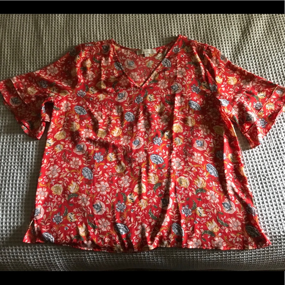 Loft v-neck red floral blouse